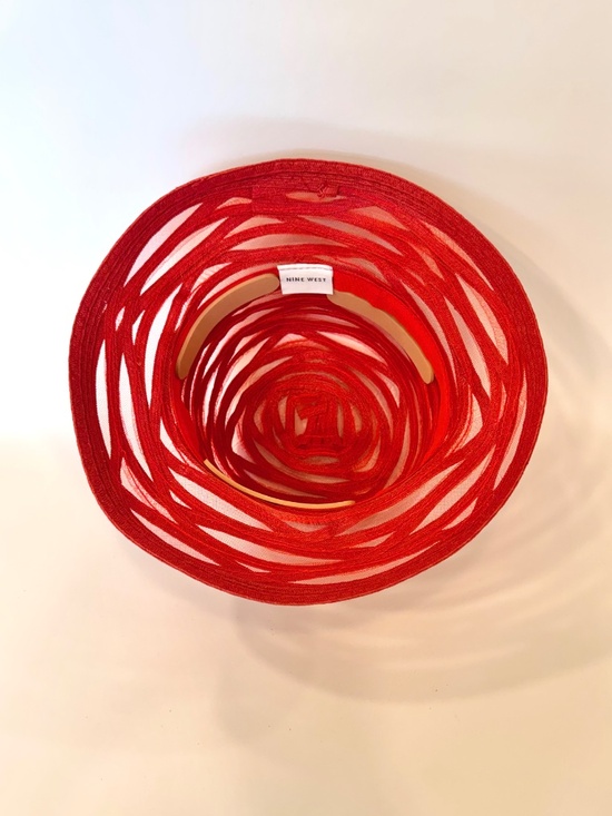 Vintage Inspired Nine West Red Mesh Ribbon Cloche Sun Hat.